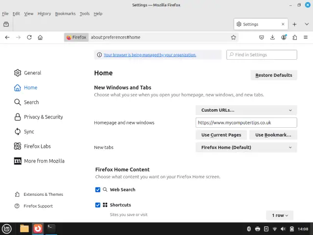 Set custom home page URL