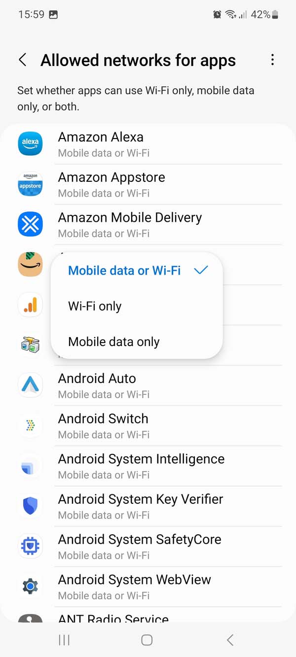 Set Mobile data or Wi-Fi