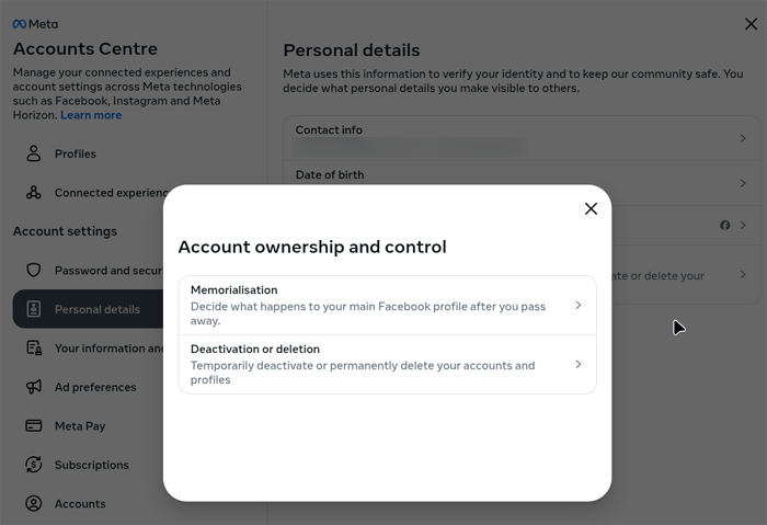 Deactivation or deletion