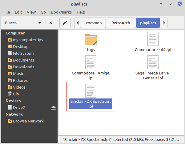 Delete the .lpl playlist file