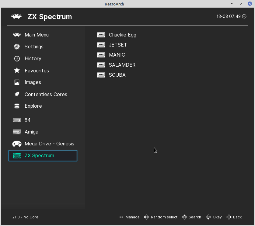 Retroarch with ZX Spectrum playlist